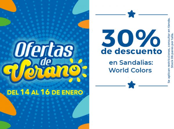30% DSCTO EN SANDALIAS: WORLD COLORS  - Plaza Norte