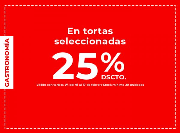 25% Dscto En tortas seleccionadas - Panistería - Plaza Norte