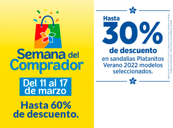 Hasta 30% Dscto.en sandalias Platanitos Verano 2022 modelos seleccionados. - Plaza Norte