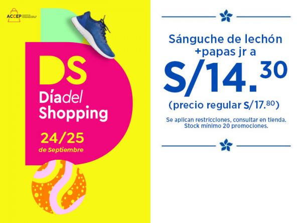 Sánguche de lechón + papas jr a S/14.30 (precio regular S/17.80) - Plaza Norte